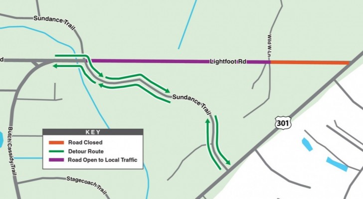 Lightfoot Road west of US 301 Closing Sunday Night